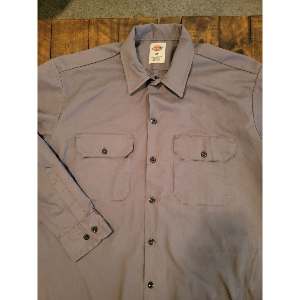 Dickies Work Shirt Mens Medium Gray Excellent Long Sleeve Button Up 574VG